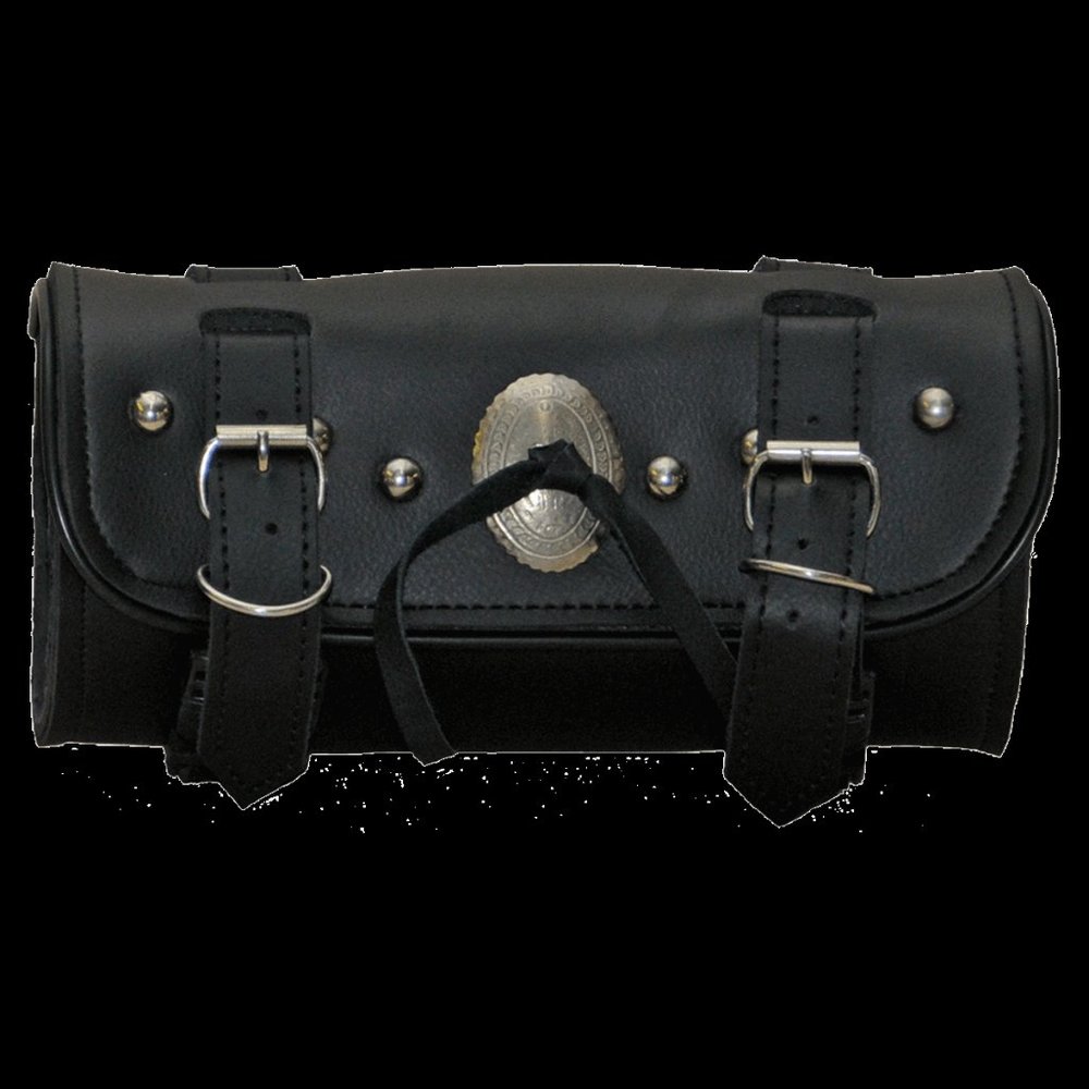 Mens Leather 2 Strap Studded Tool Bag with Concho